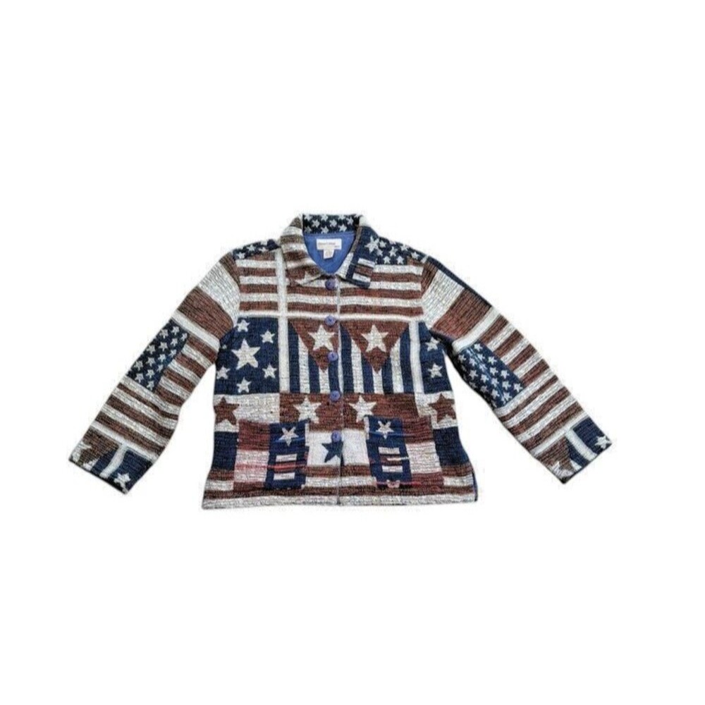 Resort Wear North Womens Tapestry Jacket Size Large Blue Red USA Flag Blazer